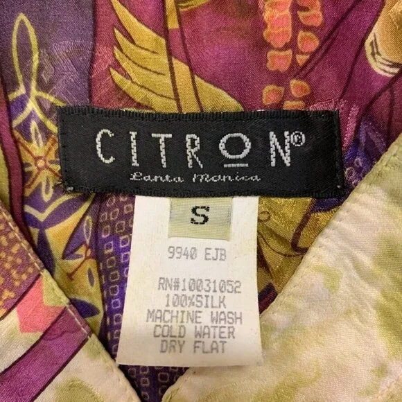 Citron Santa Monica Women's‎ 100% Silk Cherry Blossom Half Sleeve Button Up SZ S - Picture 7 of 11